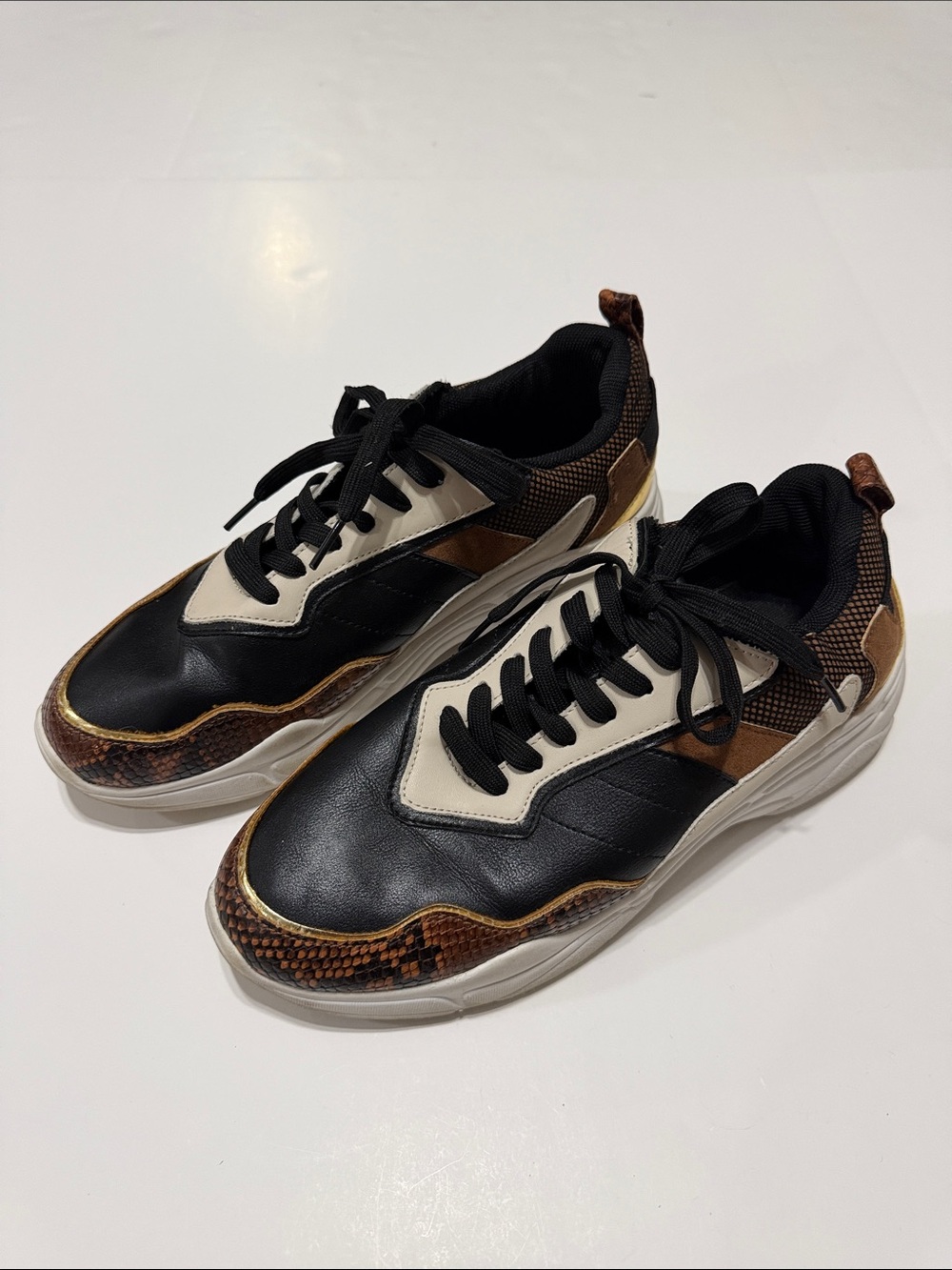 Shoe Dazzle Black, Brown and Cream Women's Athletic Sneakers